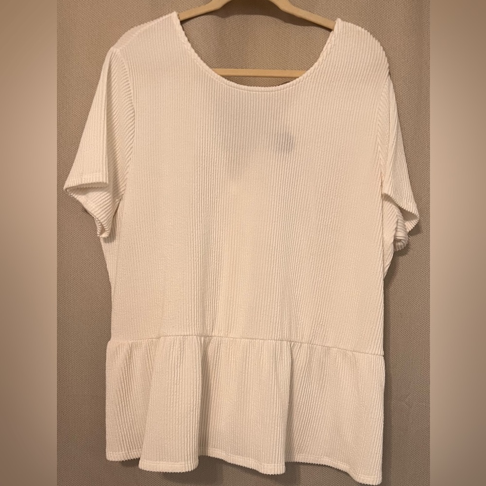 Ribbed Off White Peplum Top